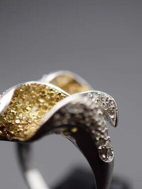 Stunning Sterling Silver 925 Two-Tone Calla Lily Cocktail Ring | Pavé CZ